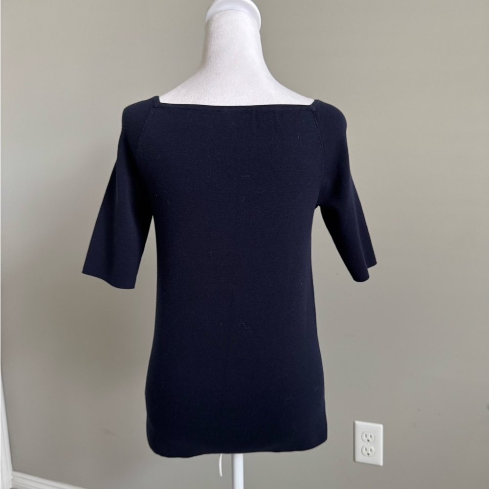 Talbots Elegant Navy Short Sleeve Top with a Square Neck Small - Picture 3 of 7